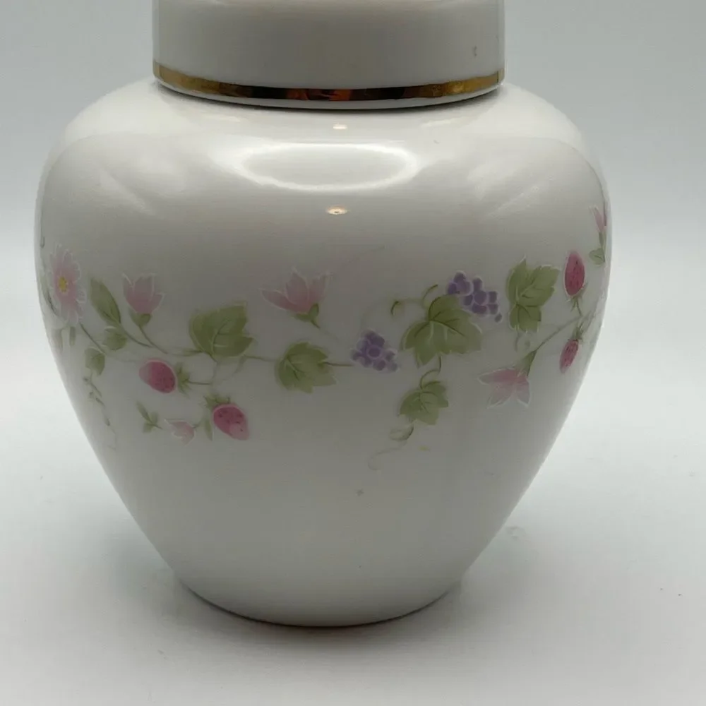 Vintage white strawberries grapes ginger jar